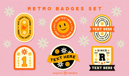 Retro and floral hippie badges set