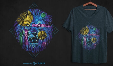 Diseño de camiseta de león enojado colorido