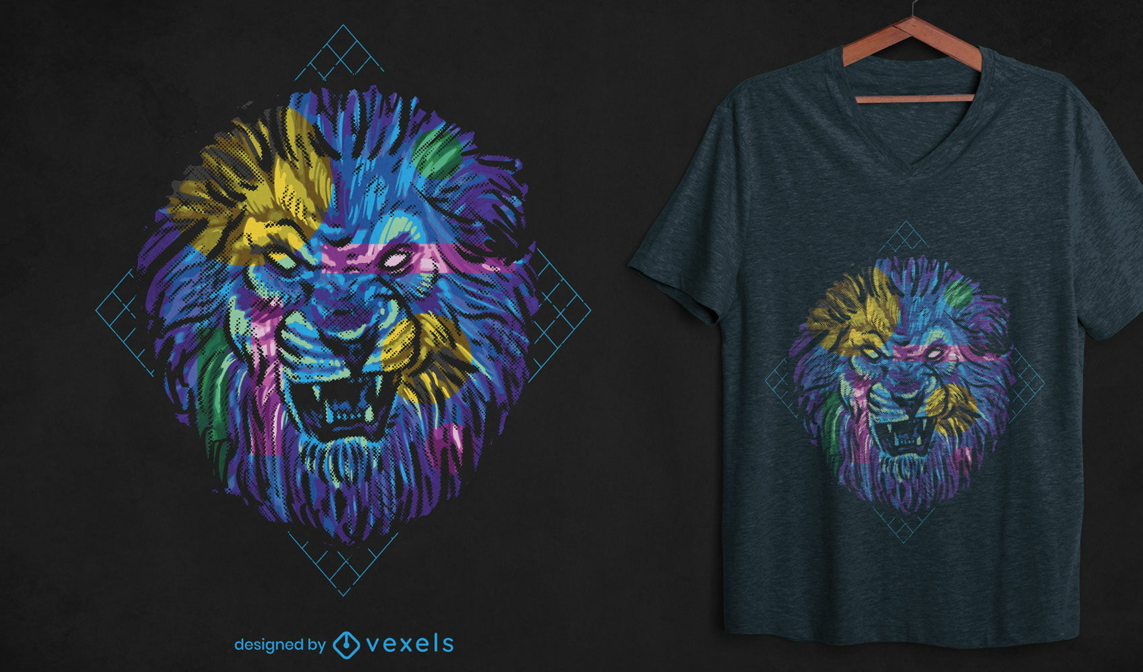 Buntes wütendes Löwen-T-Shirt-Design