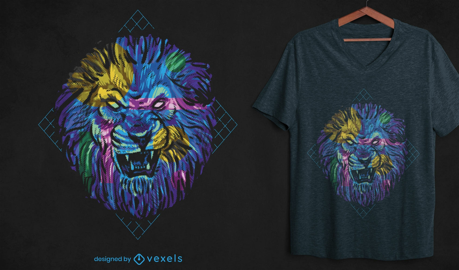Colorful angry lion t-shirt design