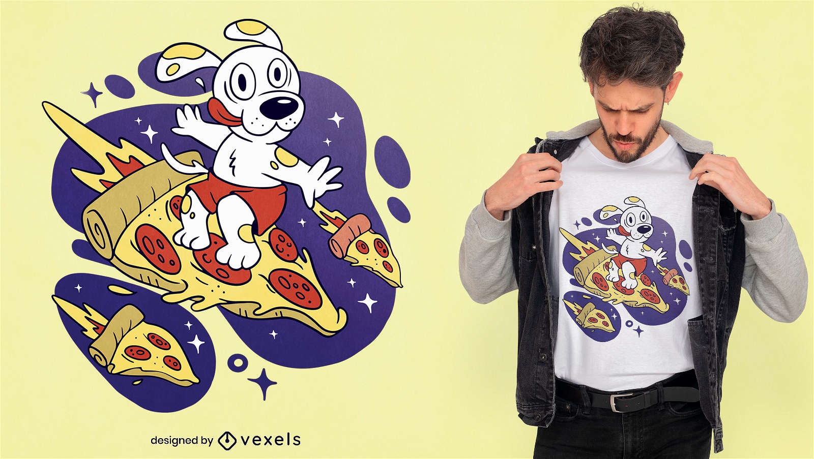 Surfendes Pizzahunde-T-Shirt Design
