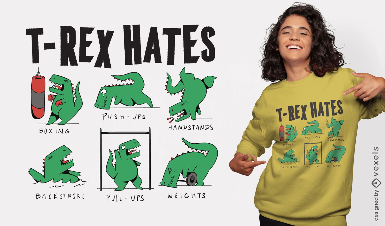 Design de camiseta de ódio de ginásio T-rex