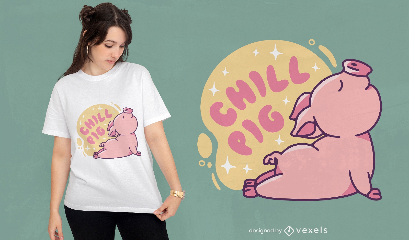 Design de camiseta de porco de pose de ioga