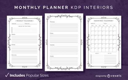 Modelo de design de diário de planejador de redemoinhos simples KDP