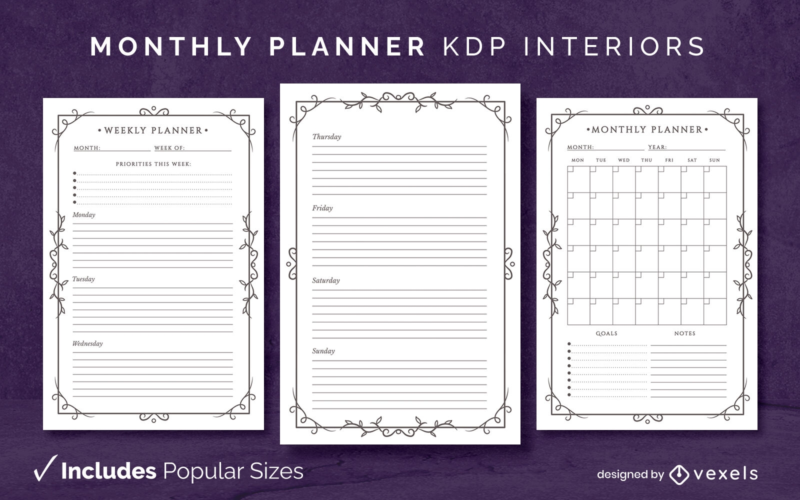 Planer-Tagebuch-Designvorlage mit einfachen Strudeln KDP