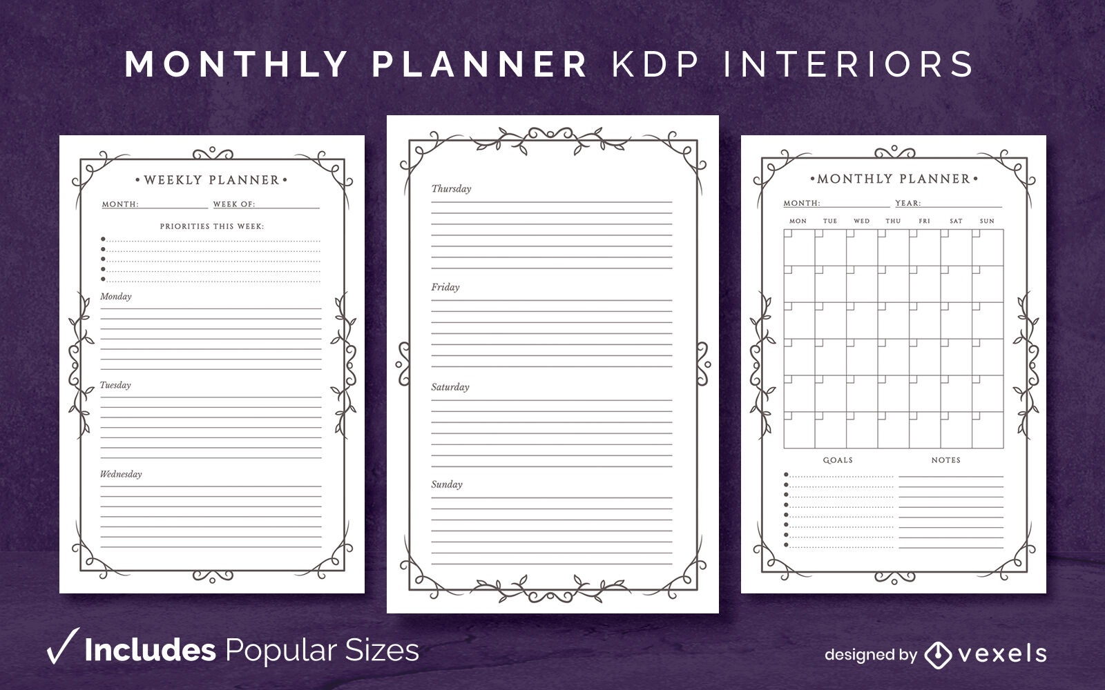 Simple swirls planner diary design template KDP