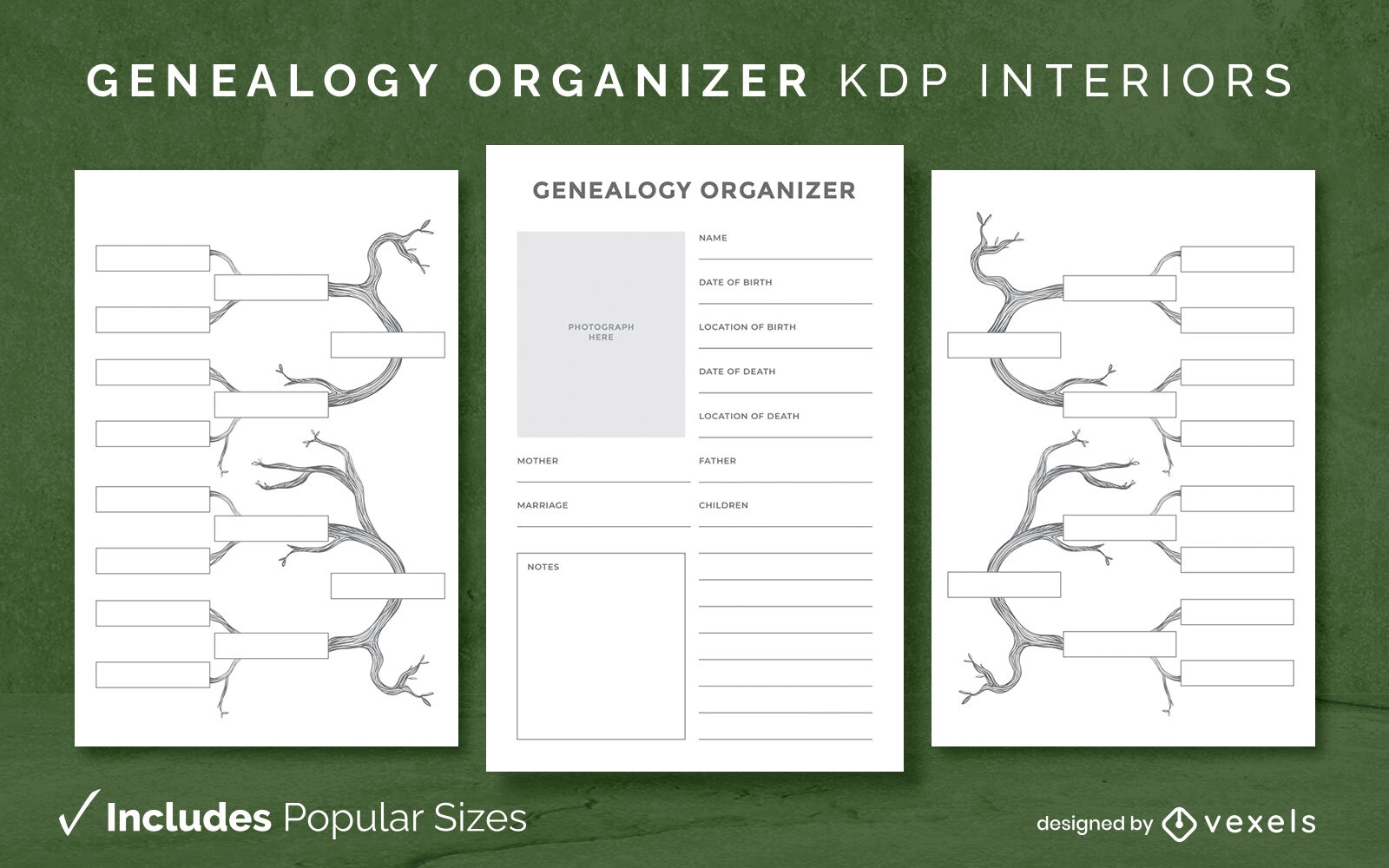 Genealogy organizer kdp interior template design