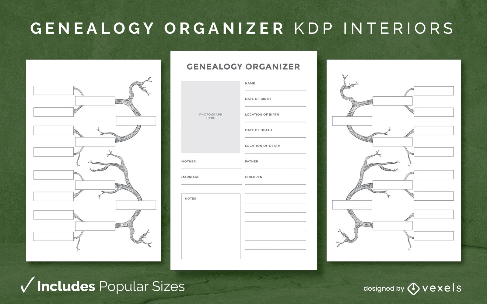 Organizador de genealogía diseño de plantilla interior kdp