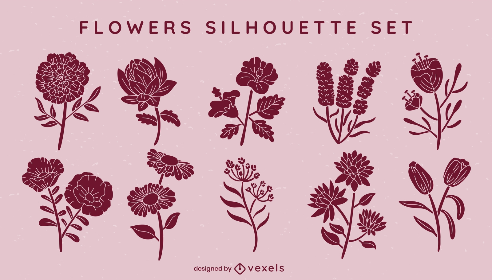 Red flowers silhouette set
