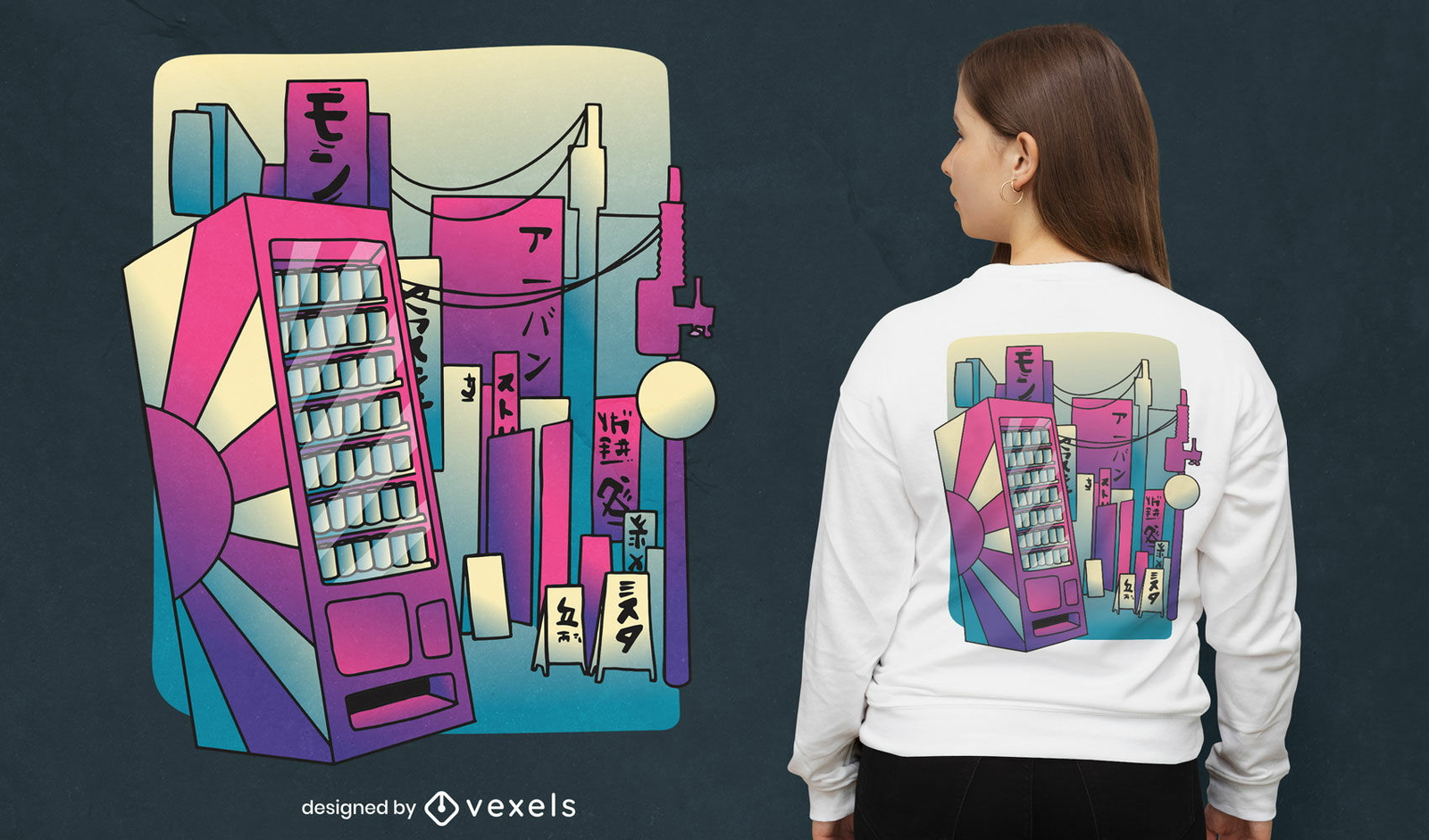 Design de camiseta de máquina de venda automática japonesa