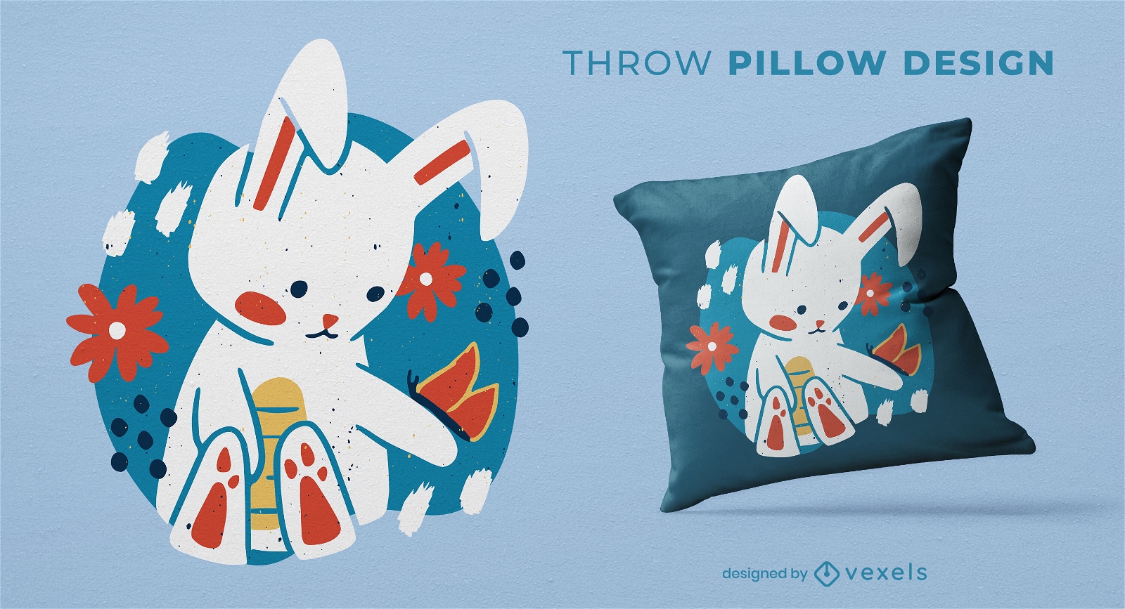 Cute bunny and flowers Easter throw pillow design