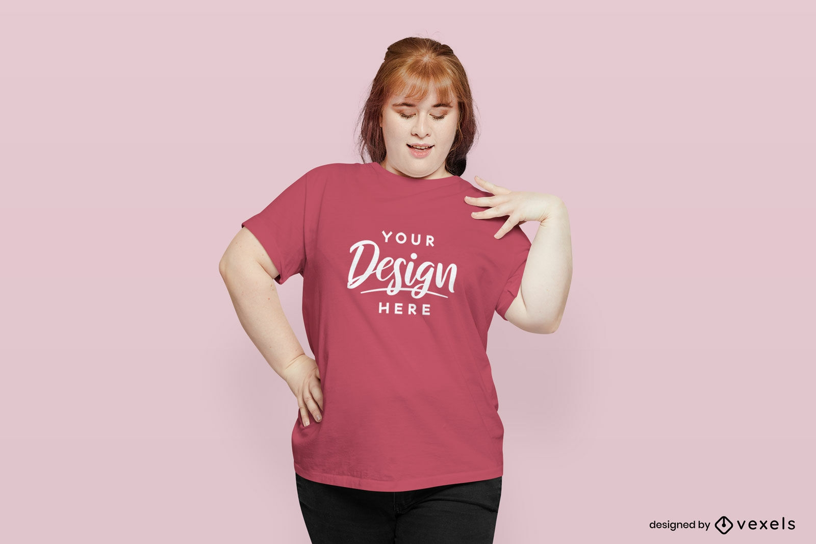 Woman looking at t-shirt mockup design