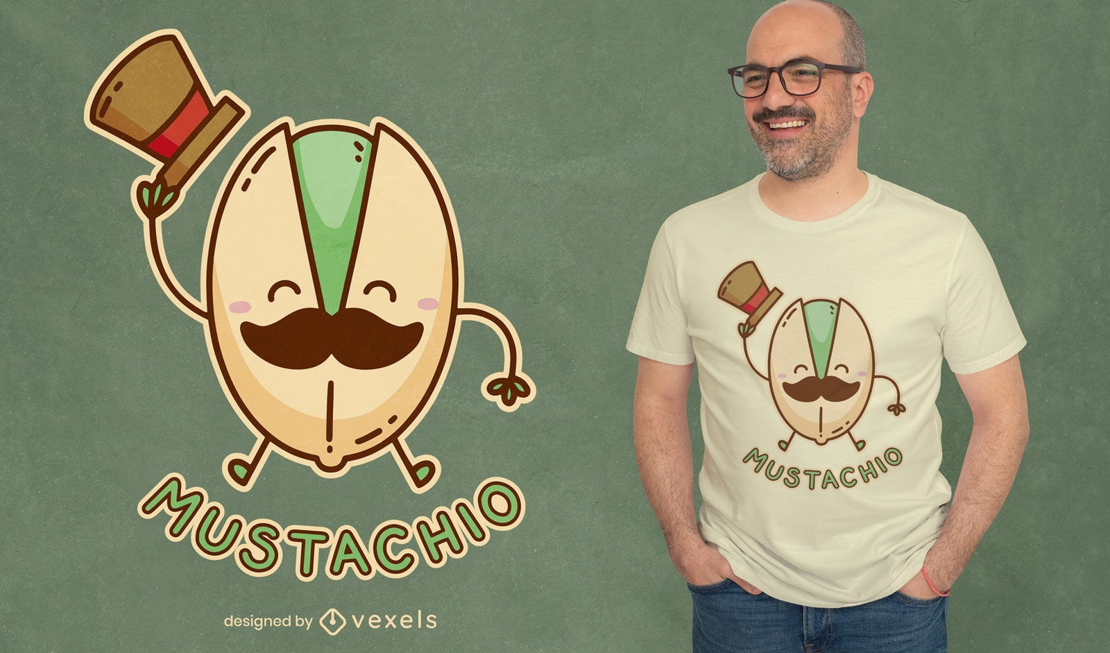 Pistacho con diseño de camiseta de bigote.