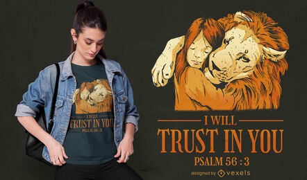 Diseño de camiseta abrazando león y niña.