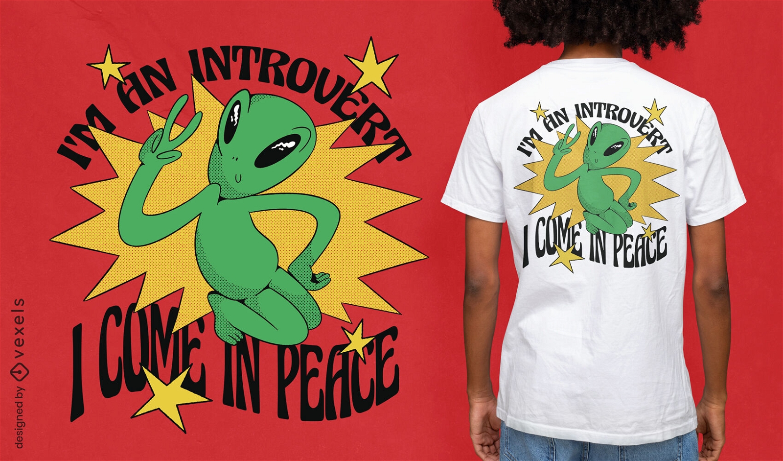 Alien fazendo design de camiseta de sinal de paz