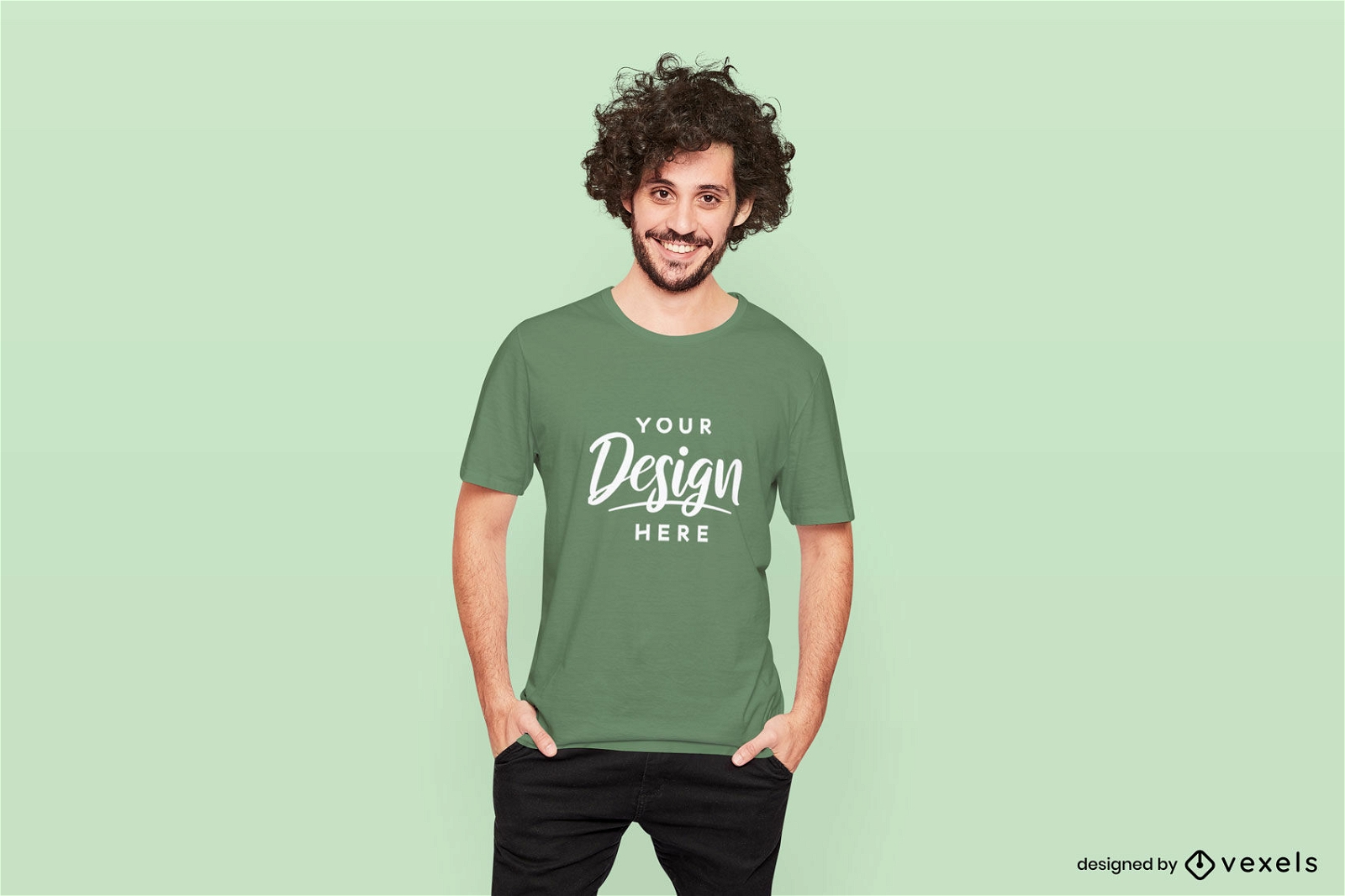 Design de maquete de camiseta de homem encaracolado