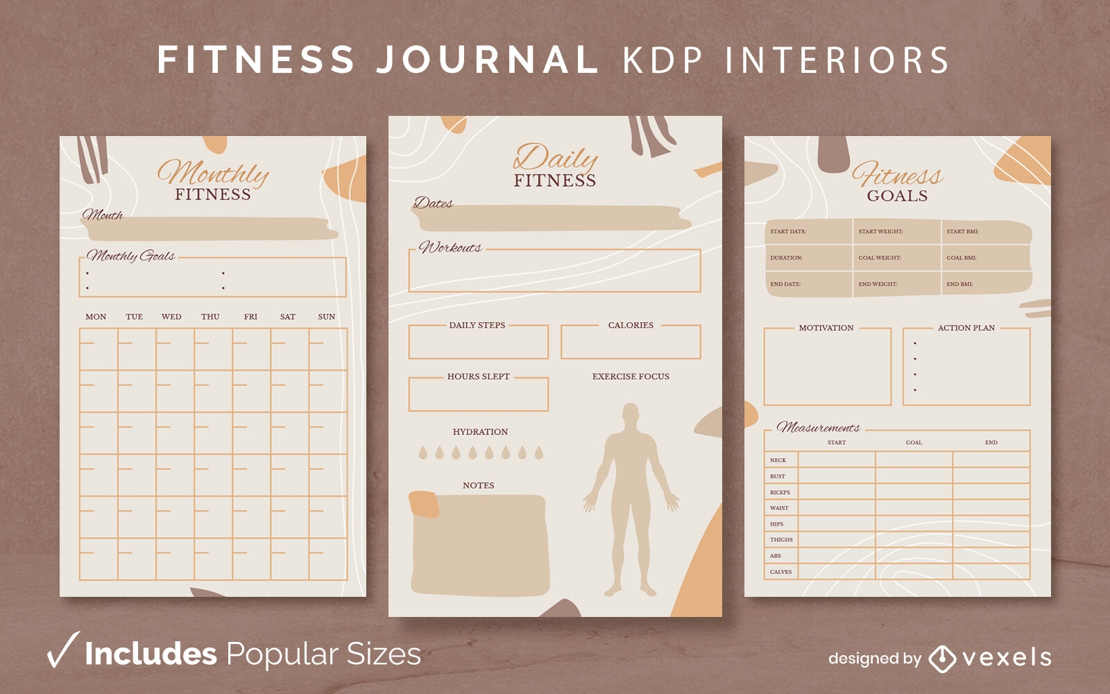 Fitness journal organic abstract template KDP