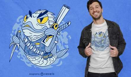 Wütender Fisch mit Waffen-T-Shirt-Design