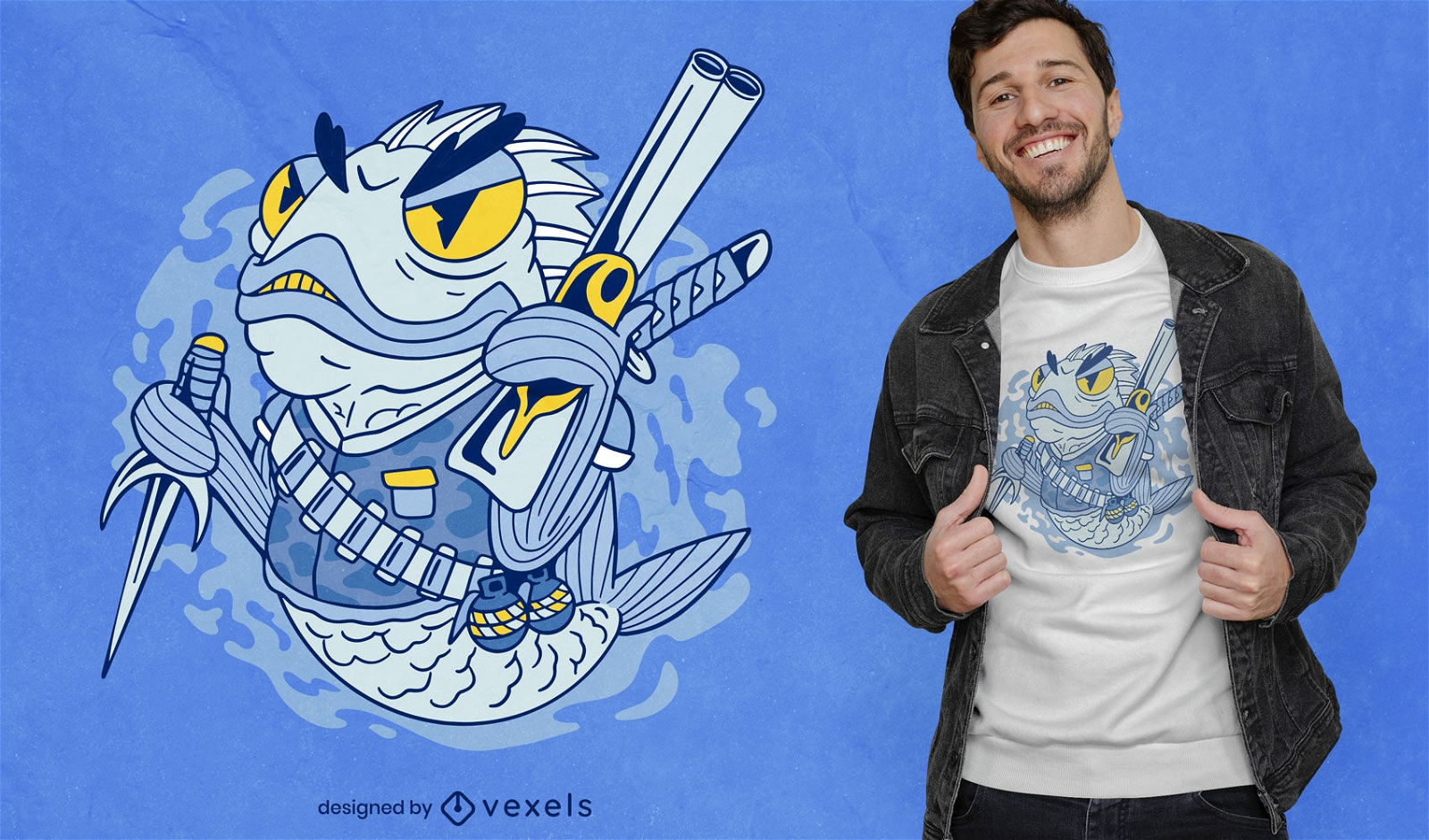 Angry fish with weapons t-shirt design