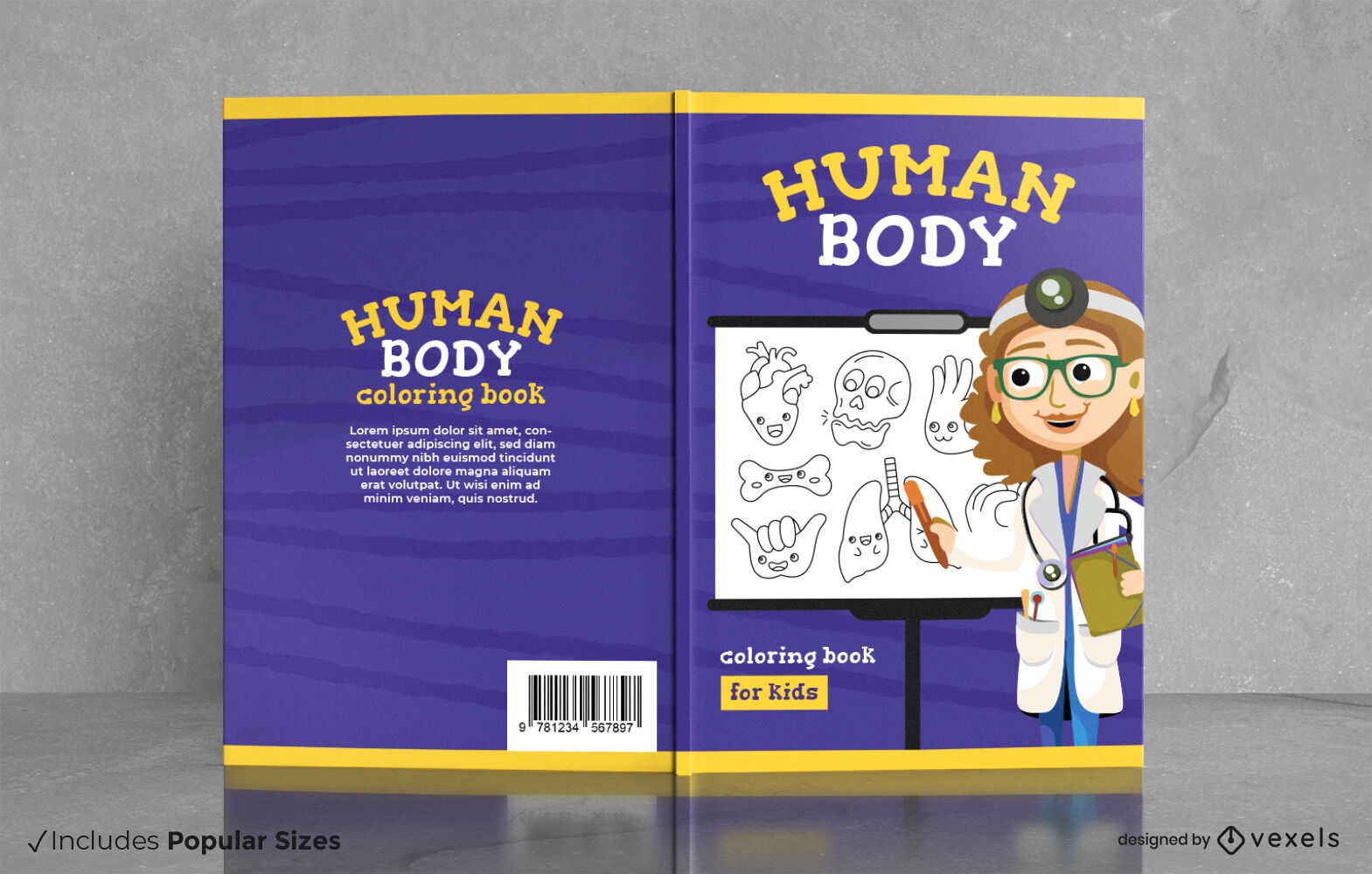 Design de capa de livro para crianças de corpo humano