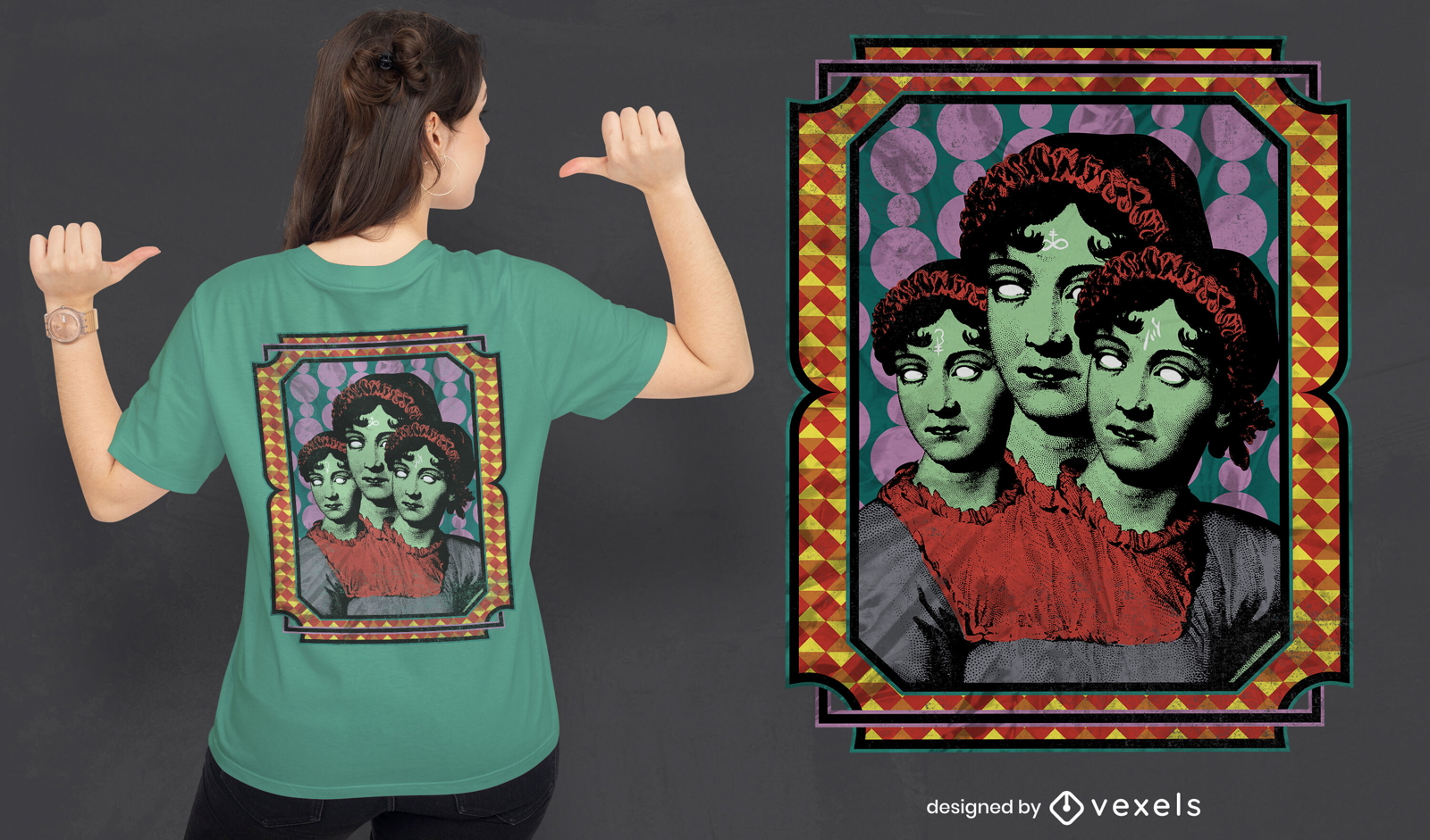 Design de camiseta de retrato vintage bizarro