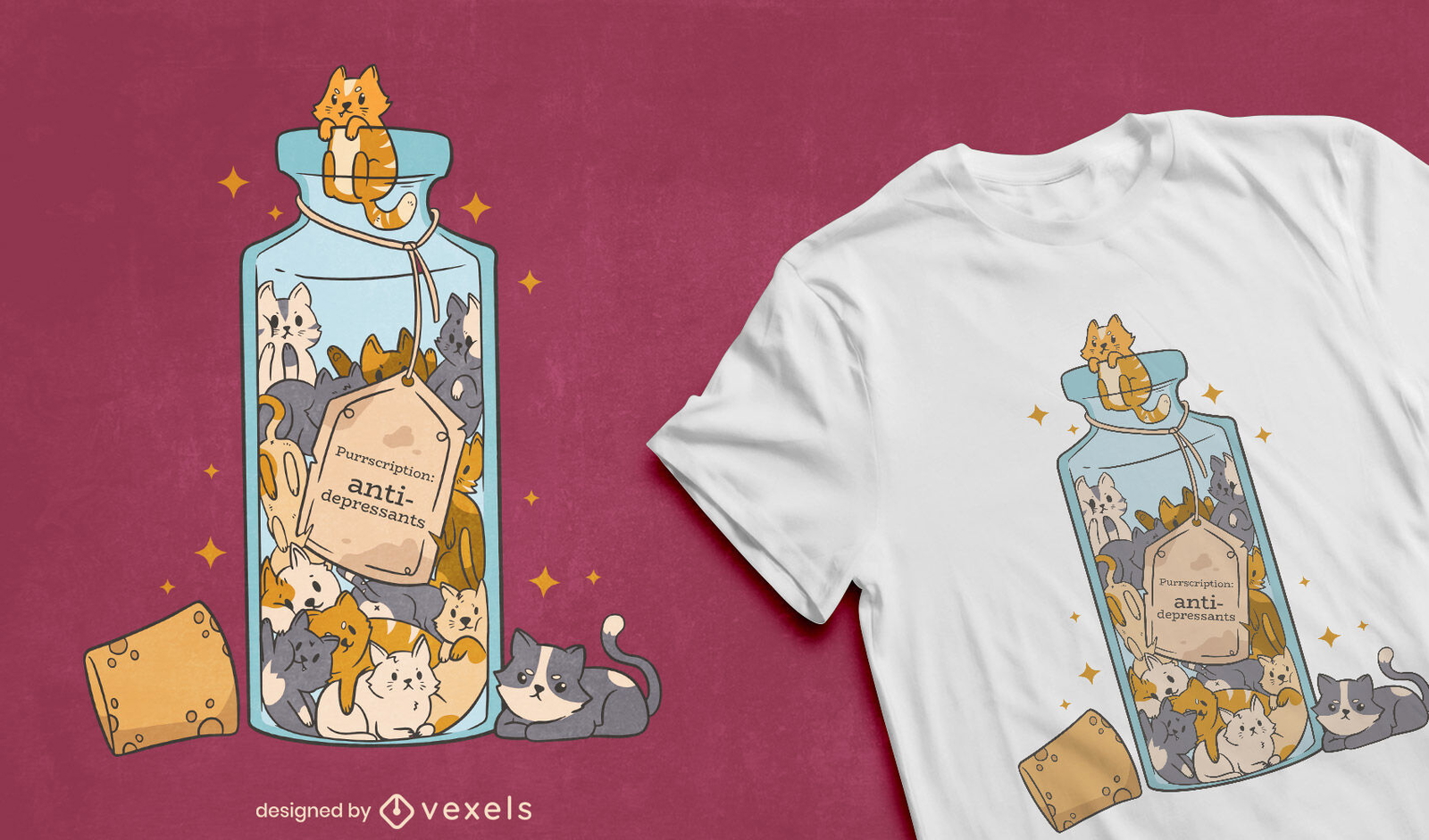 Gatos lindos en diseño de camiseta de tarro