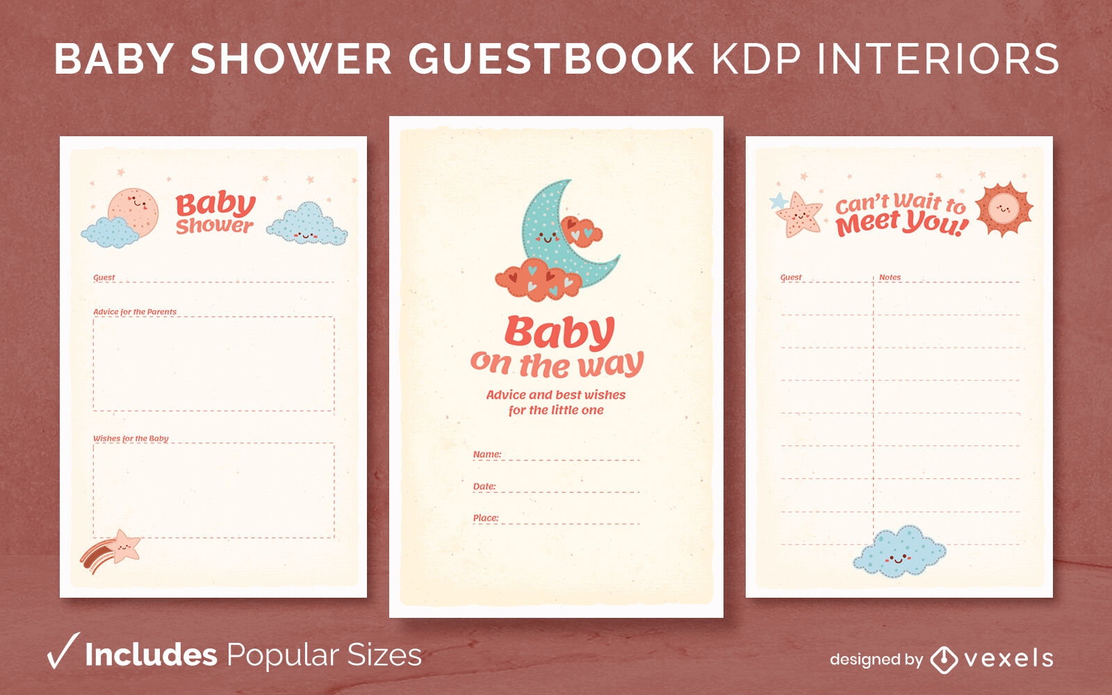 Modelo de design de diário de livro de visitas de chá de bebê KDP