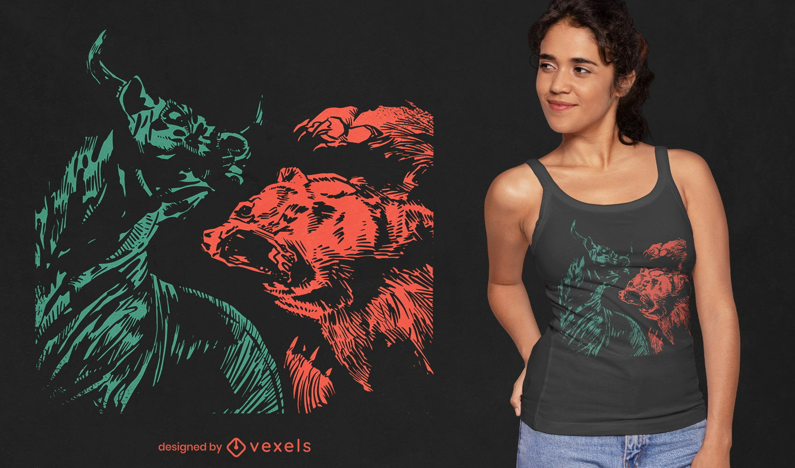 Dise?o de camiseta de pelea de osos y toros.