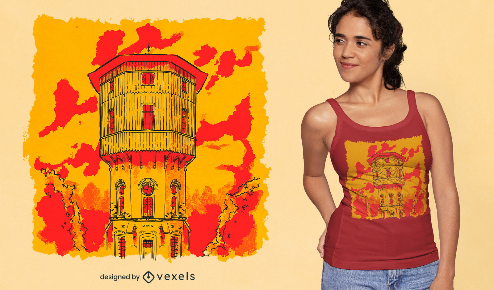 Diseño de camiseta de bosquejo de edificio de iglesia