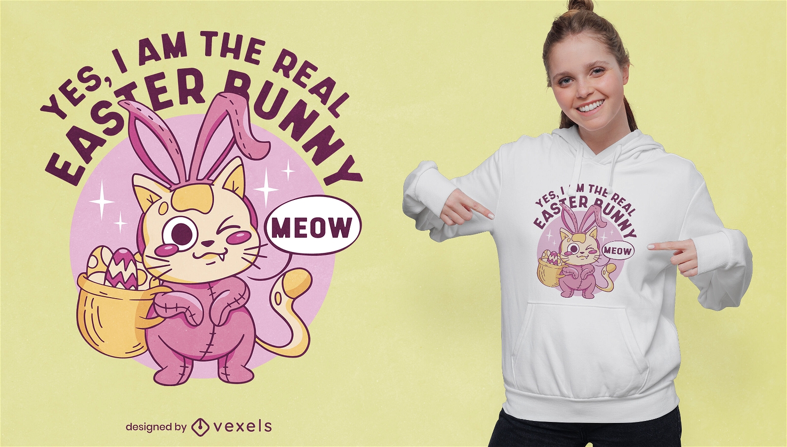 Gato de Páscoa vestido como design de t-shirt de coelho