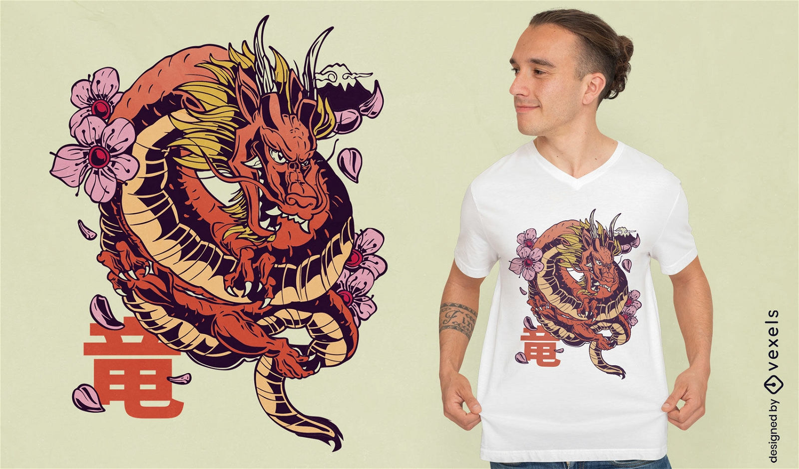 Design de camiseta de dragão japonês sakura
