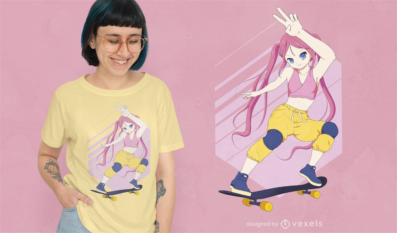Anime-Skater-Mädchen-T-Shirt-Design