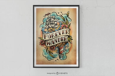 Piratenschiff im Meer-Tattoo-Poster-Design