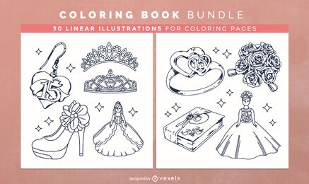Diseño de páginas de libro para colorear de princesa Quinceanera