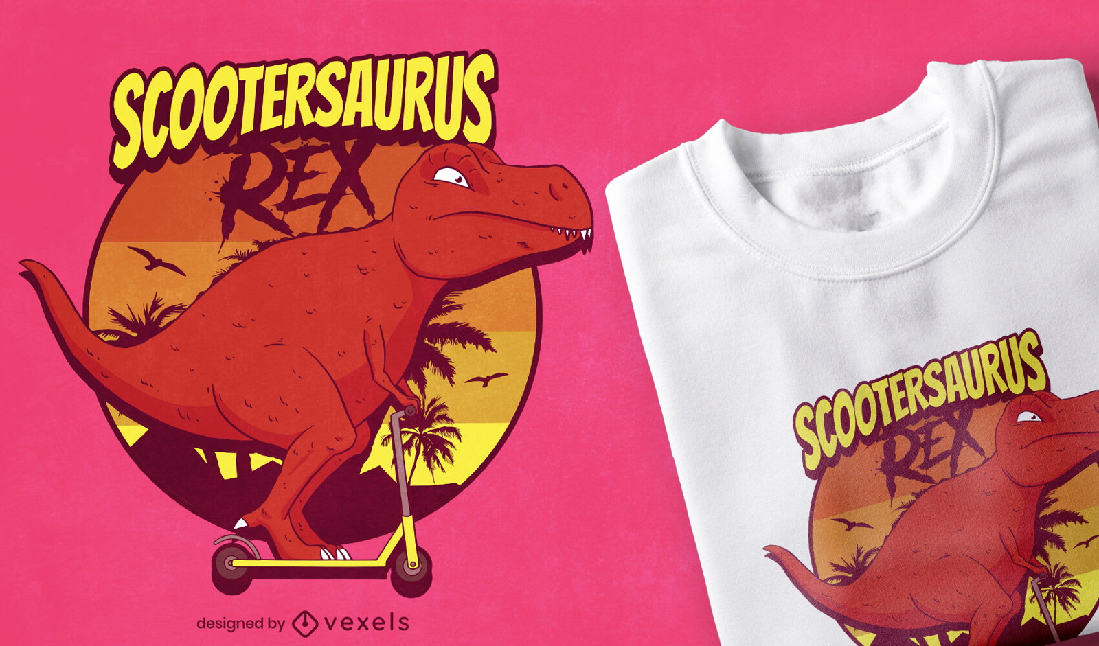 Design de camiseta de dinossauro de scooter