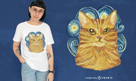 Diseño de camiseta de postimpresionismo de gato dorado.