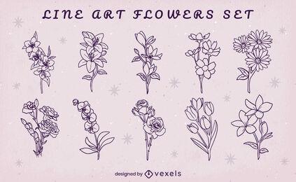 Conjunto de flores dibujadas a mano
