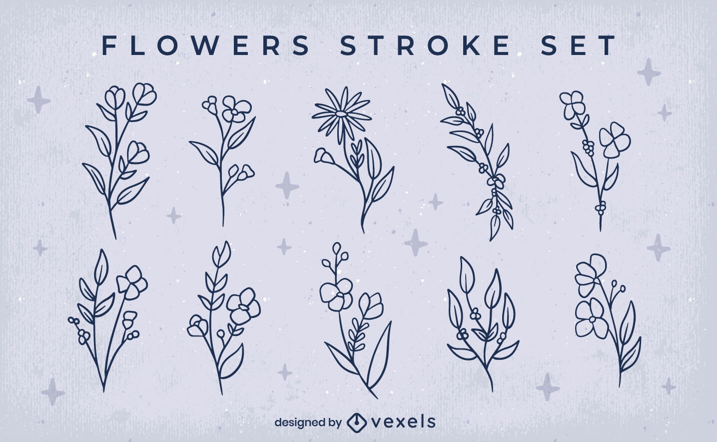 Stroke flowers set