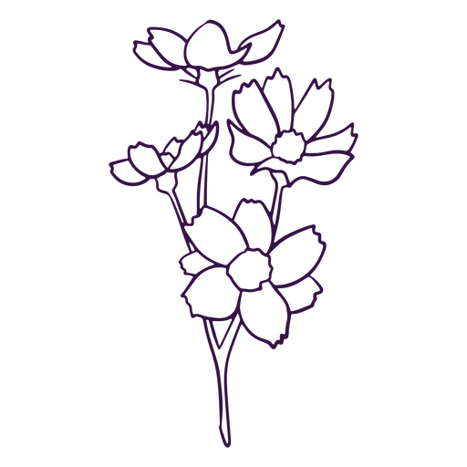 Zarte Blumen der einfachen Linienkunst PNG-Design