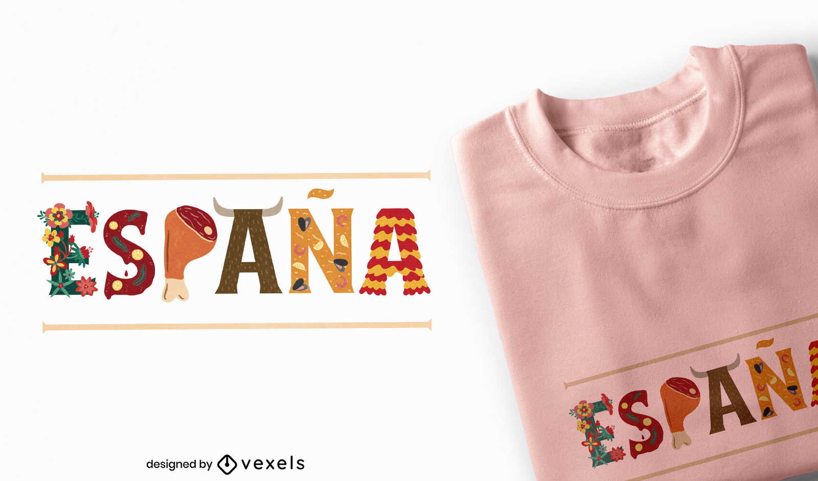 Diseño de camiseta de cita de elementos de cultura de España