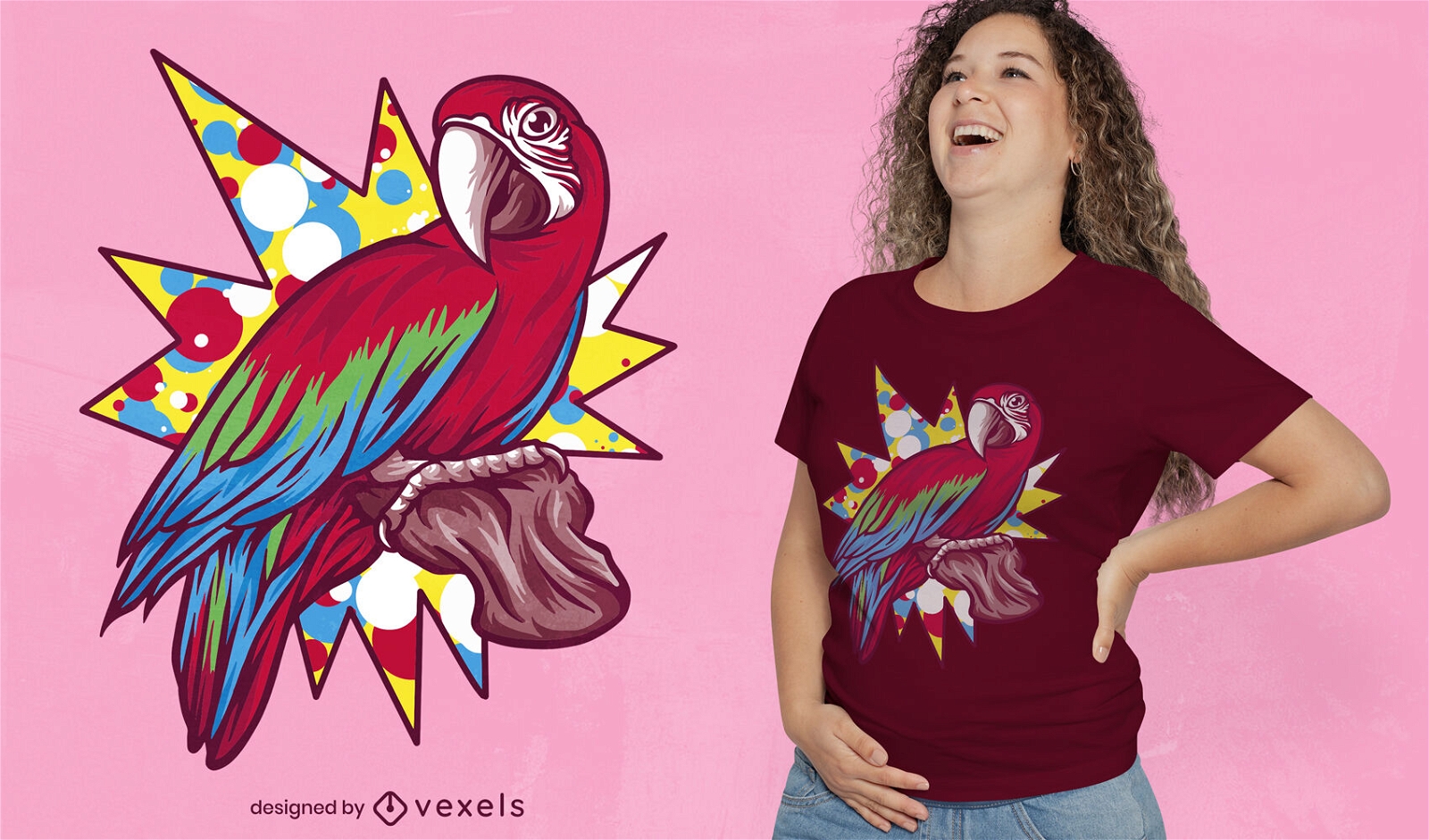 Diseño de camiseta de loro pájaro exótico animal