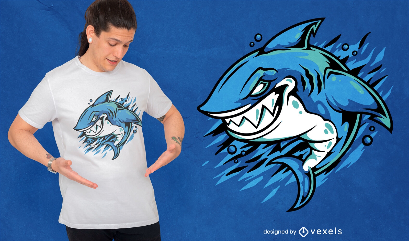 Diseño de camiseta de animal marino de tiburón enojado