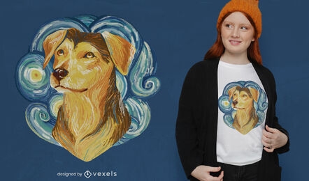 Diseño de camiseta de perro animal postimpresionismo.