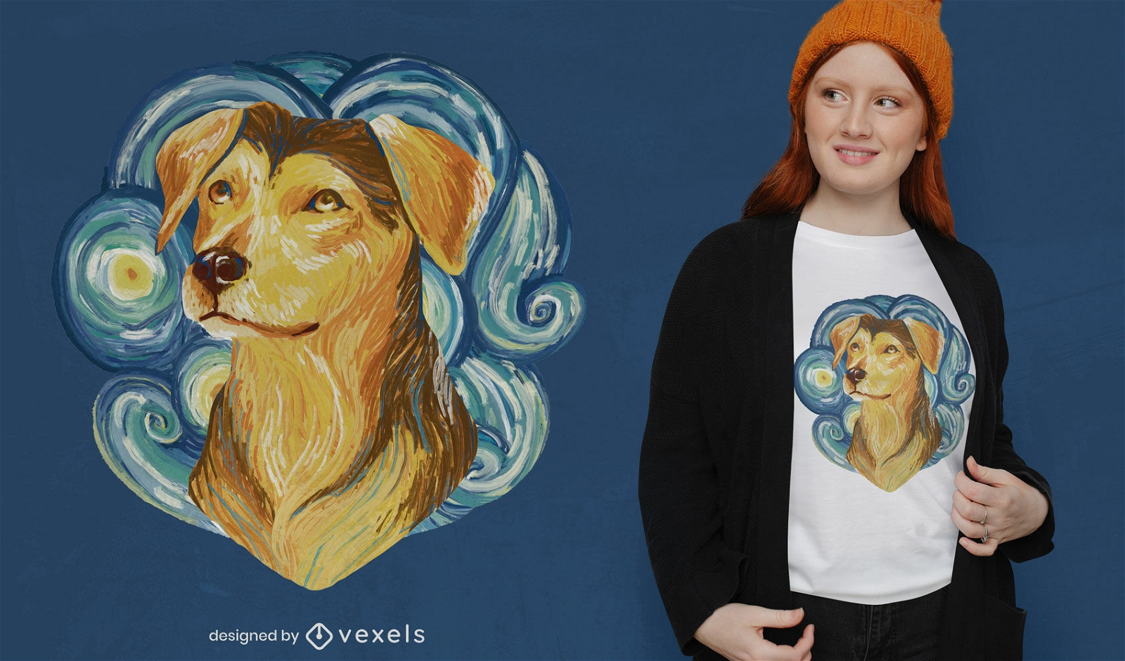 Design de camiseta pós-impressionismo animal cão