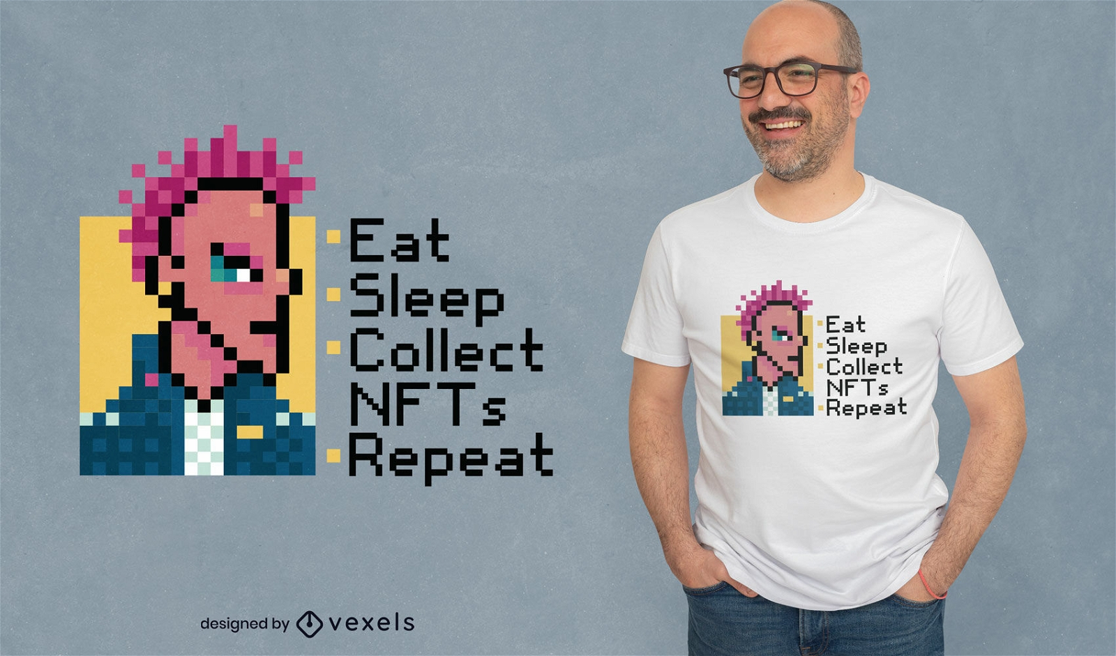 Diseño de camiseta NFT de Pixel art punk boy