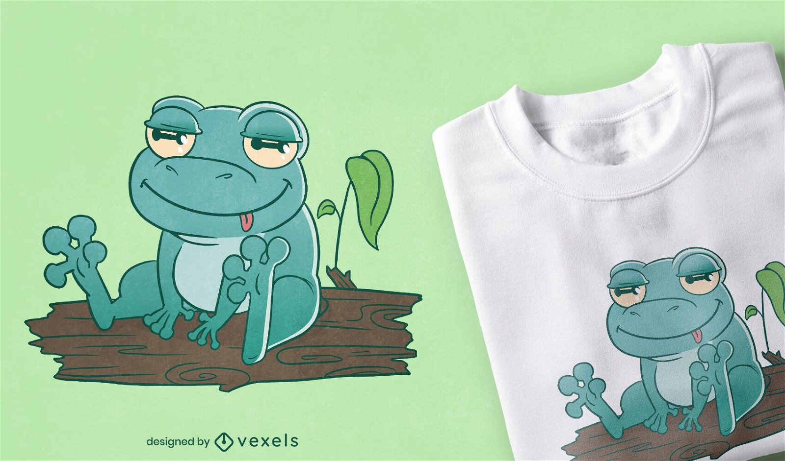 Funny frog animal in log t-shirt design