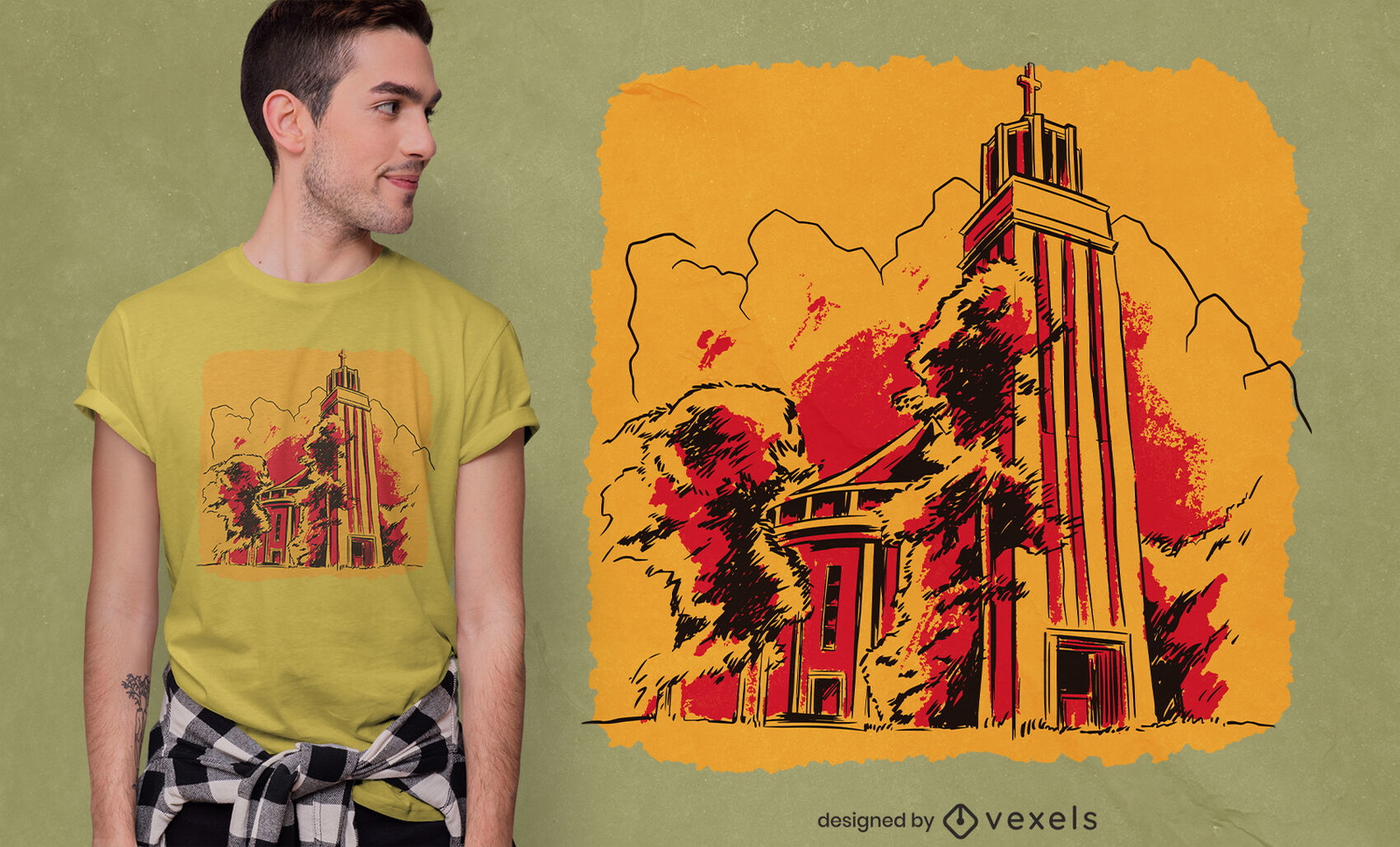 Torre com design de camiseta cruzada e de construção