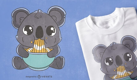 Diseño de camiseta de bebé koala comiendo ramen