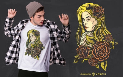 Woman with roses t-shirt design