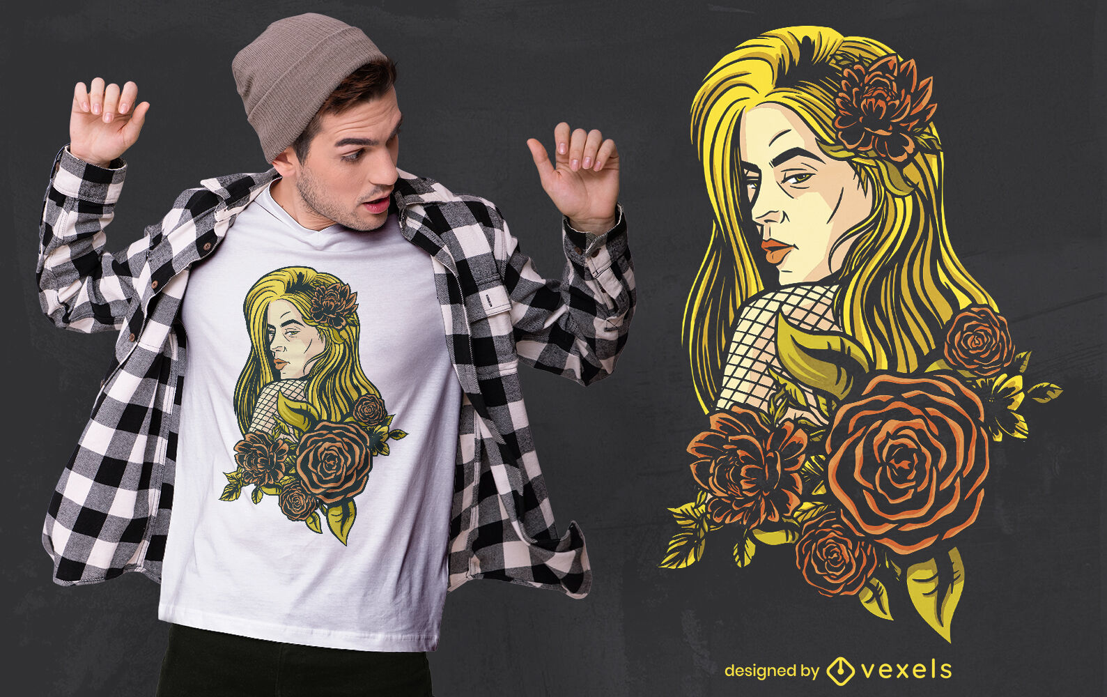 Diseño de camiseta de mujer con rosas.